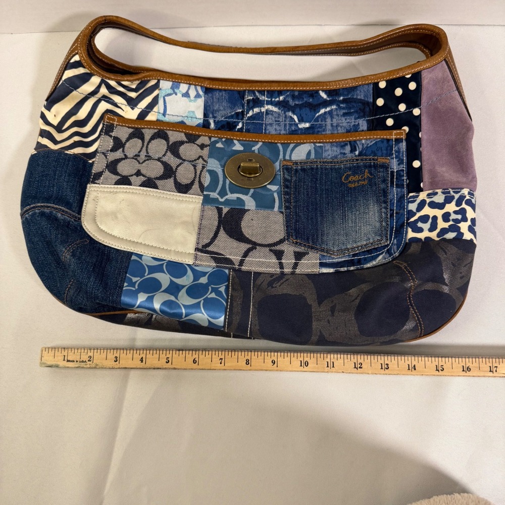 Coach Ergo Patchwork Hobo Women XL Blue Denim Suede Leather Bag 10809 - Picture 5 of 16